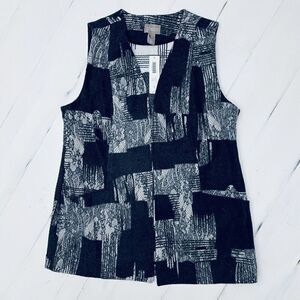 NEW Chico’s Womens Lace Overlay Jenna Vest Black Gray Open Front Vest Size 1/Med
